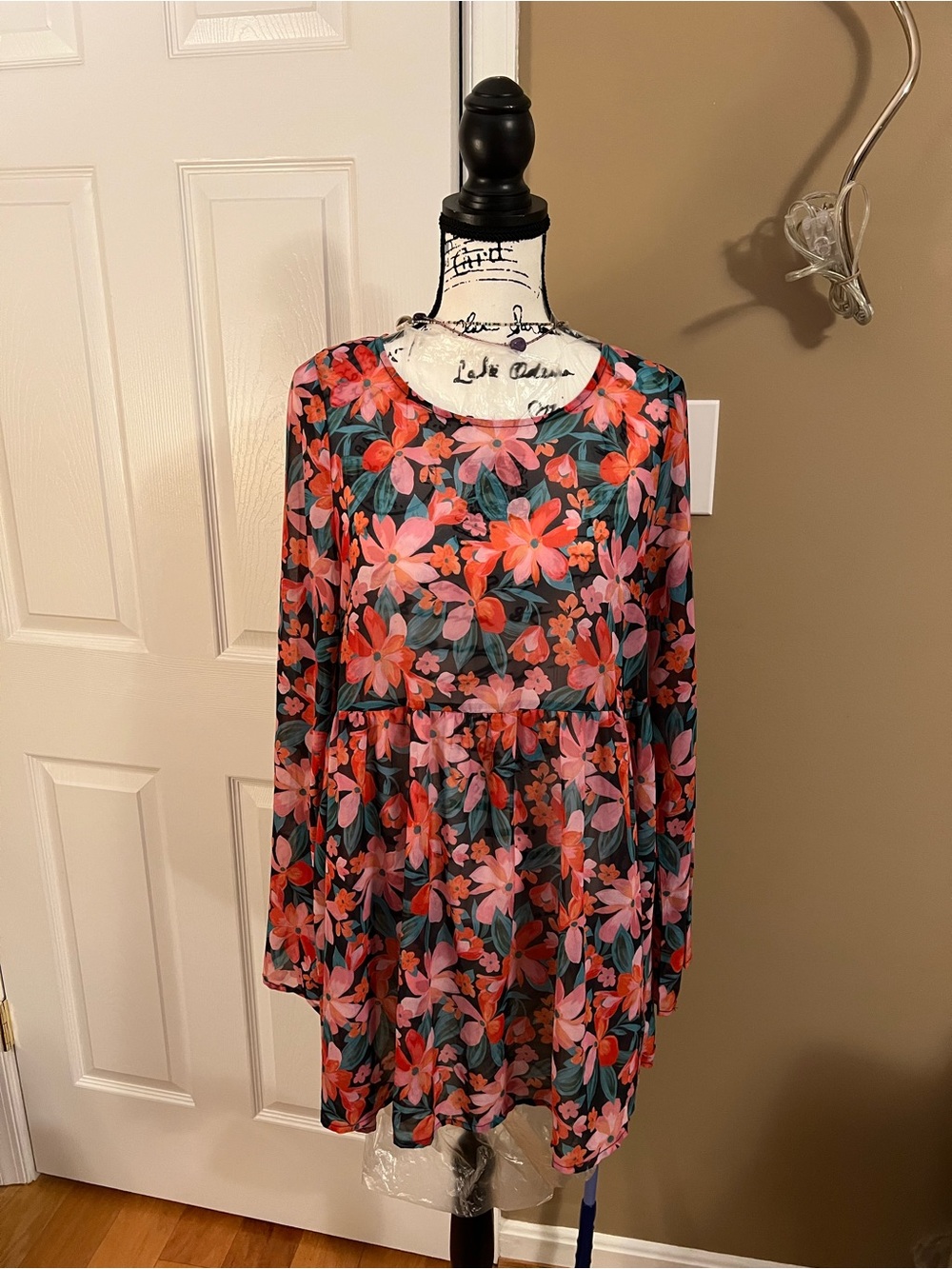 Beach Riot Floral Long Sleeve Dress - Pink/Green L
